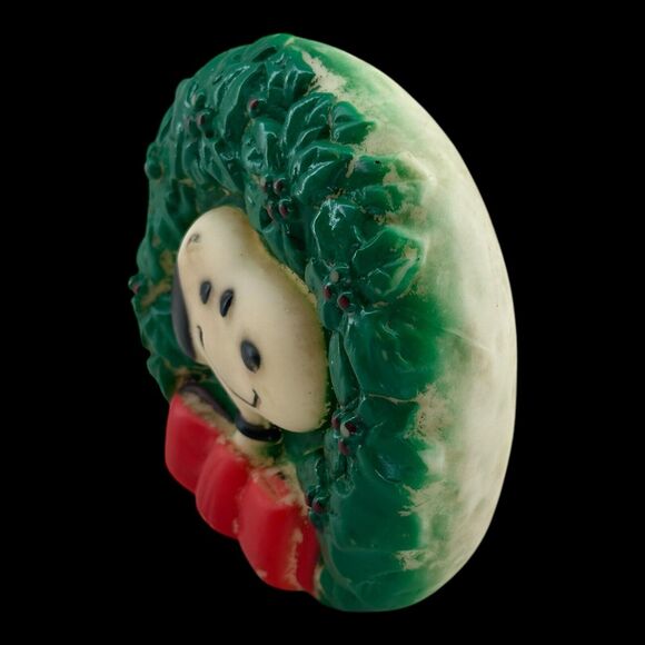 1980s Squeaker Toy Snoopy Christmas Wreath Peanuts Dog Taiwan Rubber Toy Vintage - Picture 3 of 9